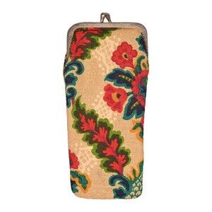 Vintage 1980s Traveling Floral Kisslock Coin Purse 7 x 3.5 inch